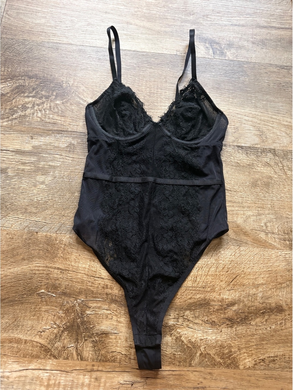 Black Lace Bodysuit with Adjustable Straps Size Medium